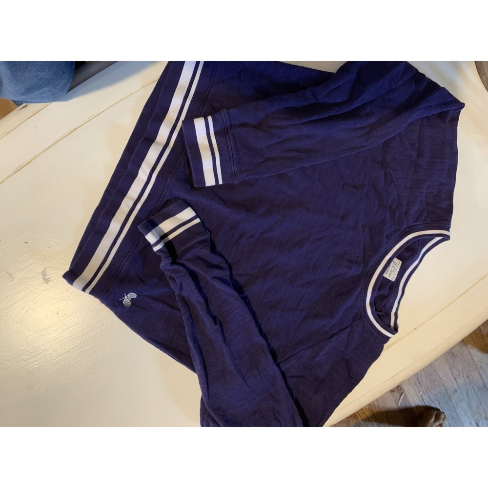 J Crew Vintage Fleece Striped Preppy Crewneck Sweatshirt Tennis embroidery Sz Sm - Picture 2 of 7